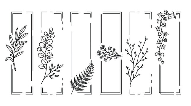 Set of floral bookmarks with botanical elements and decorative frames