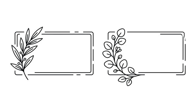 Set of hand drawn rectangular frames with floral elements