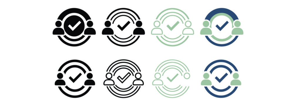 Set of diverse communication approval icons with transparent background