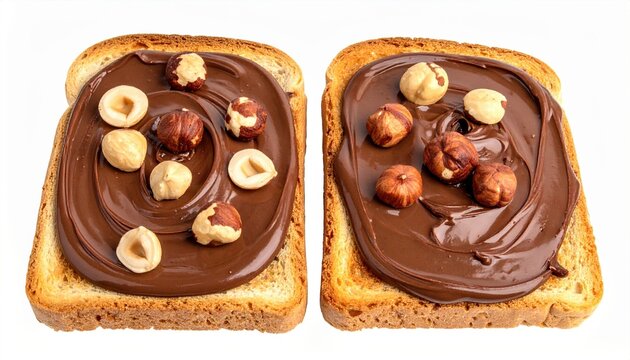 Toast with chocolate hazelnut spread, isolated on white