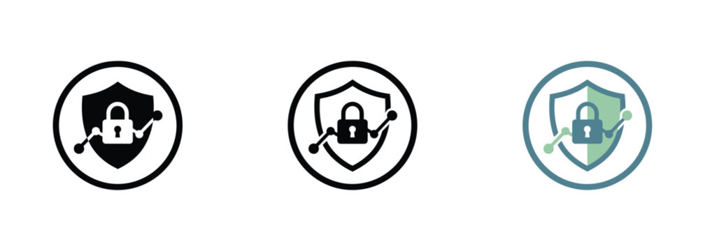 Three security icons with shield lock and gear symbols