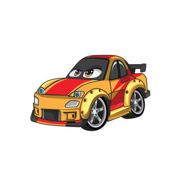 Chibi Red JDM Car With Decal and Agressive Grill with separated layer for every interior good for editable file