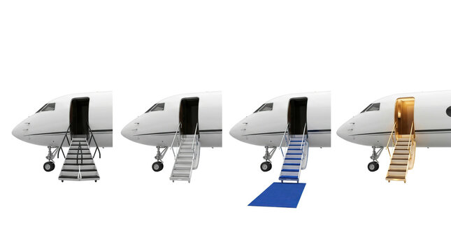 Private jet airplane stairs and entrance steps in different colors high quality 4K PNG image high quality 4K PNG image in white background