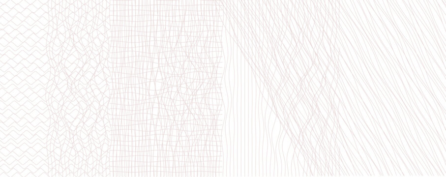 Guilloche pattern vector set, security watermark background for certificate and diploma, intricate line art texture for currency and bank documents