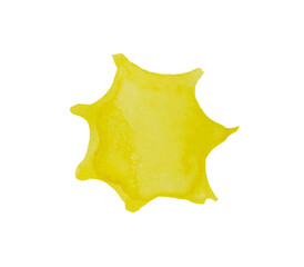 Fototapeta premium Hand-painted watercolor yellow sun symbol isolated on a transparent background. Decorative sunshine illustration for weather, summer, greeting cards