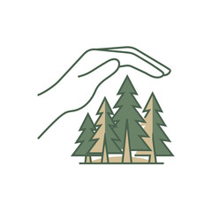Obraz premium Environmental Conservation Concept with Human Hand Protecting Pine Trees