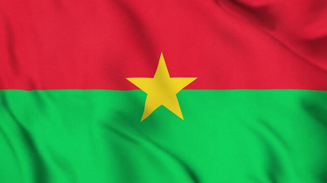 Burkina Faso National Flag Waving in Wind with Realistic Fabric Texture, Seamless Loop Animation 4K