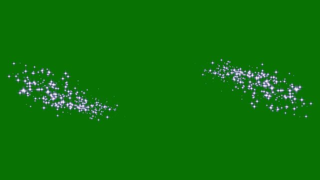 White glowing stars sparkle trail glitter dust burst effect, shining fairy wand particles,twinkling fairy stars, glowing dust line, green screen background. 4k glitter animation video