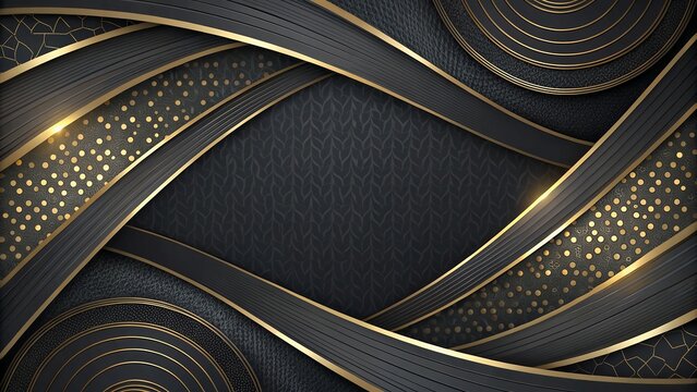 Abstract luxury background with dark textured layers and golden glowing edges creating a sophisticated frame for elegant presentations or premium digital design project templates