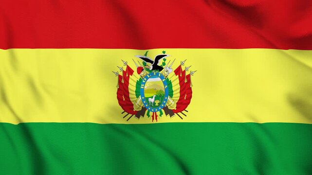 Plurinational State of Bolivia National Flag Waving in Wind with Realistic Fabric Texture, Seamless Loop Animation 4K