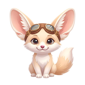 Cute baby fennec fox wearing aviator goggles isolated clipart for desert adventure sticker design