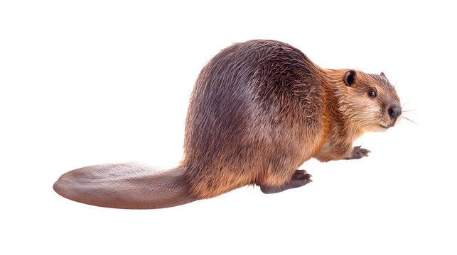 Cute beaver animal face and body standing isolated on transparent background PNG element