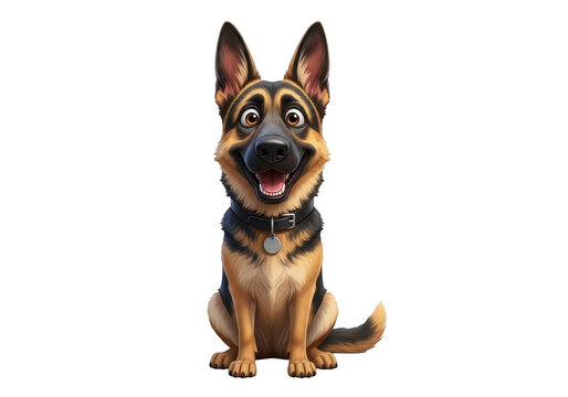 Happy German Shepherd Dog Cartoon Isolated On Transparent Background