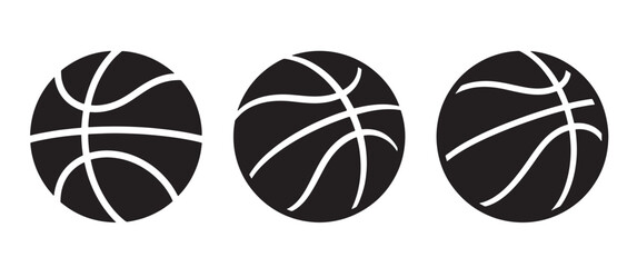 Obraz premium Three black of basketballs, each with slightly different line patterns, isolated on a white background, for sports and, athletic related projects