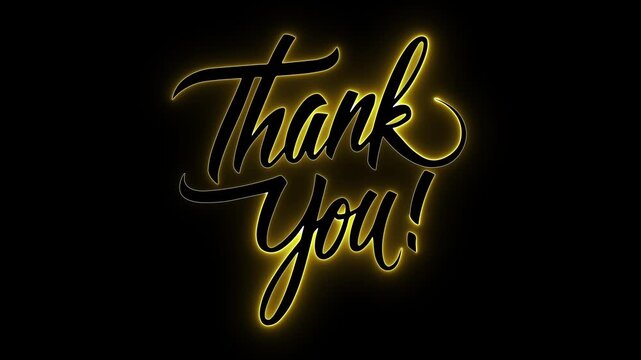 Elegant glowing Thank You text animation on black background. Perfect for YouTube outro, video endings, social media posts, appreciation messages, presentation slides, clips, and creative projects.
