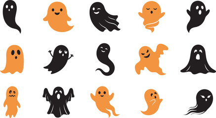 Obraz premium A collection of cute hand drawn ghost illustrations featuring various expressions for fun halloween party decorations and festive seasonal graphic design projects