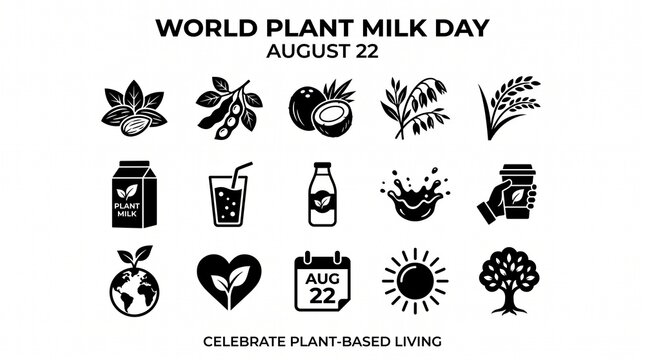 World plant milk day celebration icons collection
