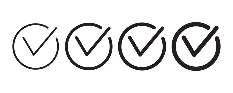 Correct Check Mark Outline Icon Set Minimal Verification Tick Symbol Collection