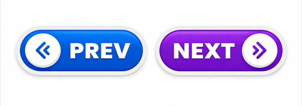Modern flat navigation buttons with prev and next labels for web and app interfaces