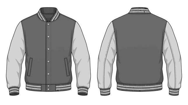 Blank Varsity Jacket Mockup Template Front and Back View Flat Vector Illustration