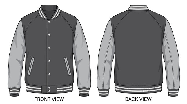 Blank Varsity Jacket Mockup Template Front and Back View for Apparel Design