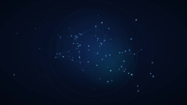 Network nodes connect through a series of glowing white points and thin lines, floating in a deep blue void to illustrate the vast interconnected nature of global digital communication.