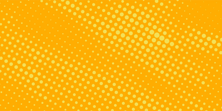 Yellow halftone pattern. Retro comic gradient background. Bright orange pixelated dotted texture overlay.