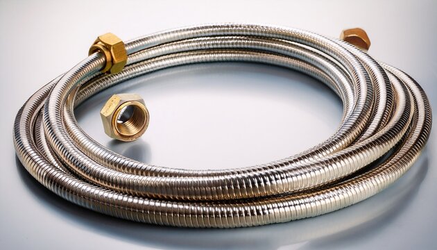 flexible metal water hose with brass fittings in coil shape