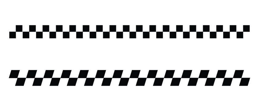 Checkered flag racing finish line borders isolated on a clean white background for graphic vector design.