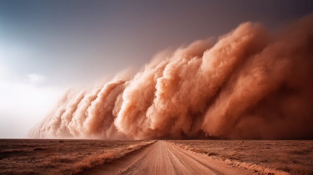 Dramatic dust storm engulfs lonely desert highway
