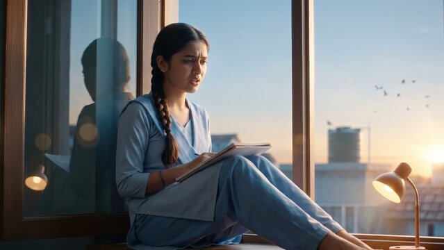 Indian School Girl Revising Before Exam &ndash; Morning Study Routine