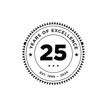 Circular badge with number twenty five and triangular border black vector graphic