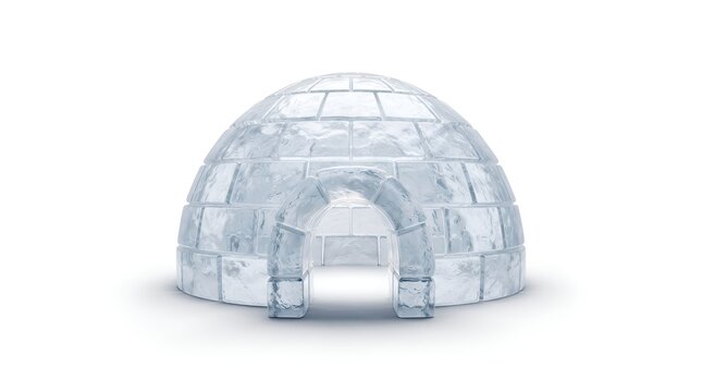 Transparent ice igloo isolated on white background.