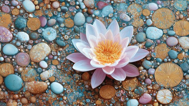 Lotus blossom among textured stone surface