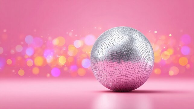 Sparkling disco ball against a bright pink backdrop