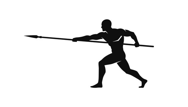 Black silhouette of athletic man throwing spear javelin sport pose