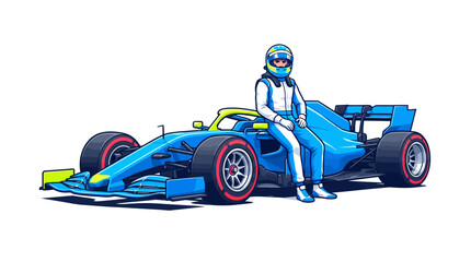 Fototapeta premium formula one race car speeding away on track Racing driver sitting on car