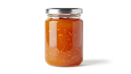 Fototapeta premium A small jar of orange marmalade on a white background