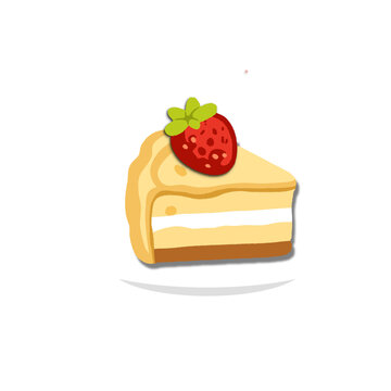 piece of cake with strawberry vector illustration
