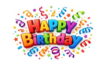 Fototapeta premium Colorful birthday illustration with confetti and ribbons.