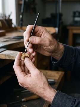 Jeweler granulation with tiny gold spheres, jewelry craftsmanship and handmade artisan work, jeweler at work in the workshop