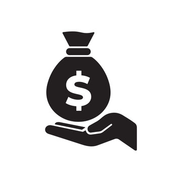 Hand holding money bag with dollar sign icon for finance