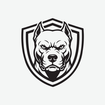 Pitbull Dog Head inside Shield Crest Mascot Vector Illustration