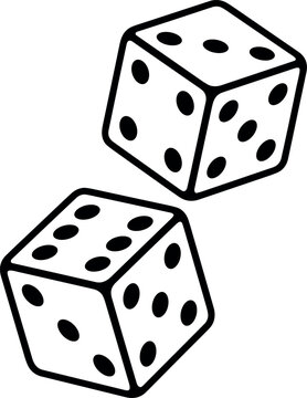 Two rolling game dice vector illustration black and white minimal line art for tabletop gambling board games concept