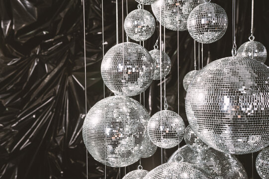 Disco mirrorball installation background creating nightlife atmosphere