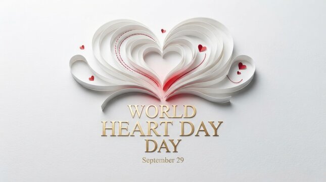 Elegant paper quilling art design featuring a beautiful heart shape with soft red accents for celebrating world heart day on a clean white background