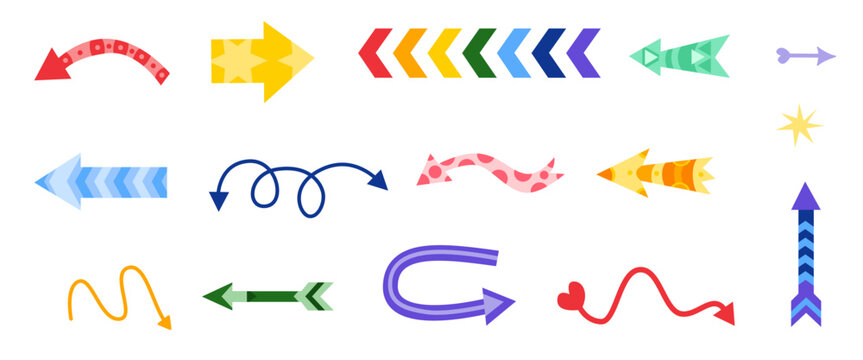 Colorful arrows. Color block design. Flat vector pointer.