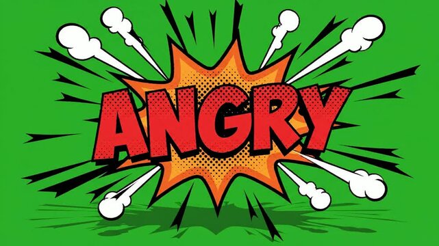 Angry comic book style pop text animation with green screen background, for expressive motion, and social media