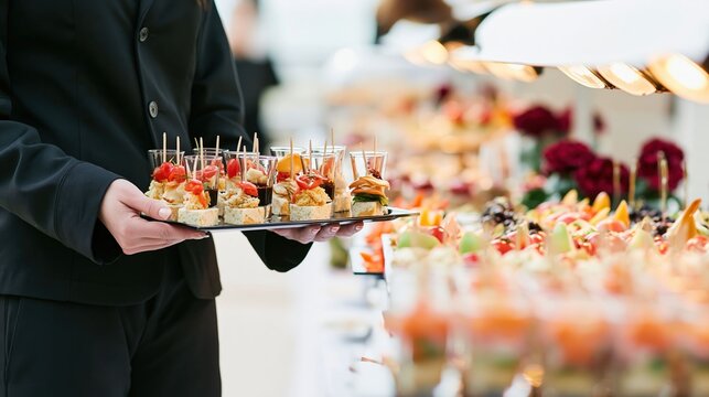 Waiter serving appetizers at a buffet