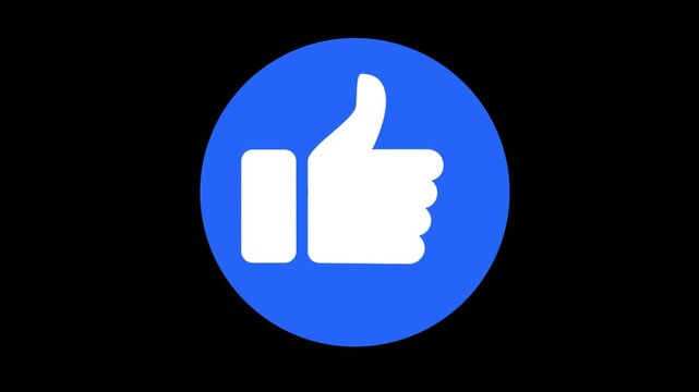 Animated blue circle thumbs up like button social media icon element for Volga and video editing,4k video.